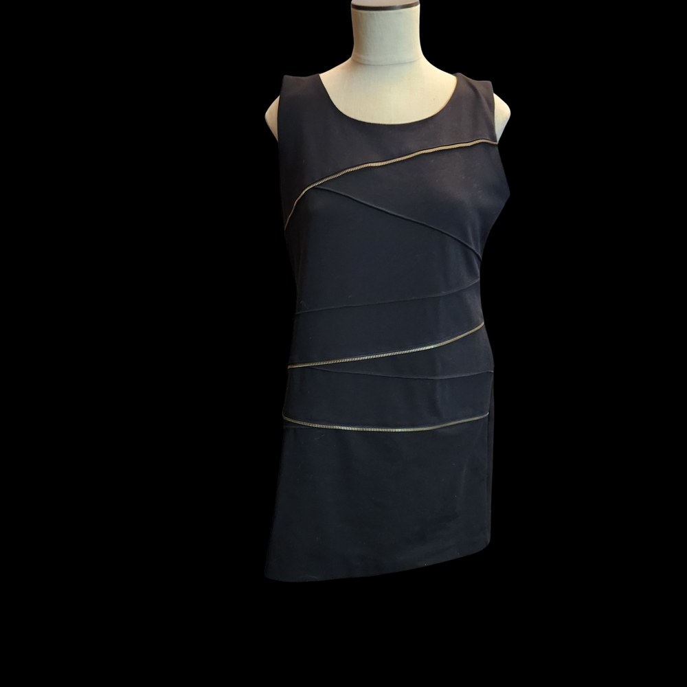 Sleeveless Black Michel Kors Mini Dress With Gold Zipper accent Dress Sz 12p